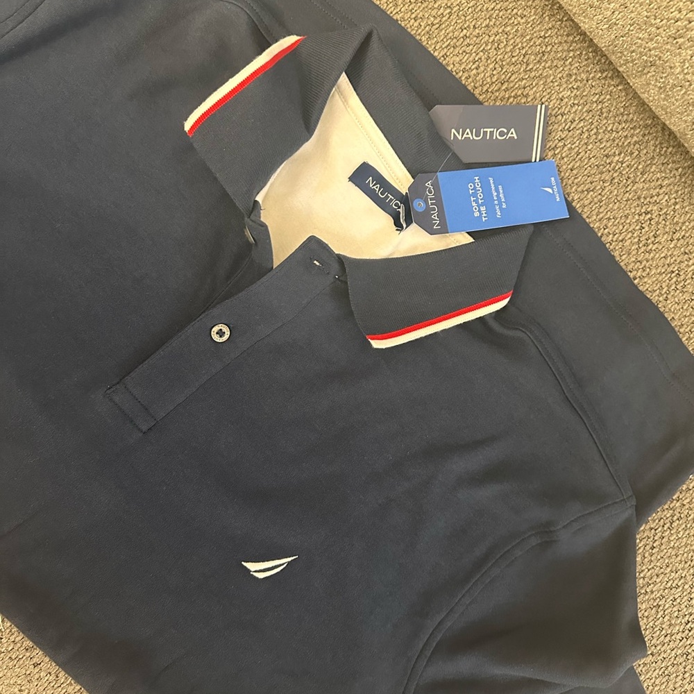 Nautica Men's Polo Shirt in Navy with Red and White Accents